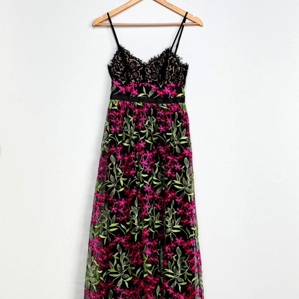 A delight black floral embroidered maxi dress